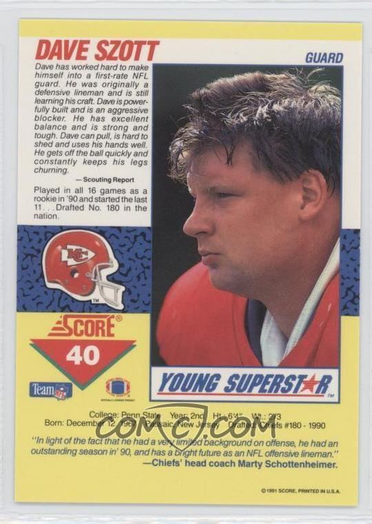 Dave Szott 1991 Score Young Superstars 40 Dave Szott COMC Card