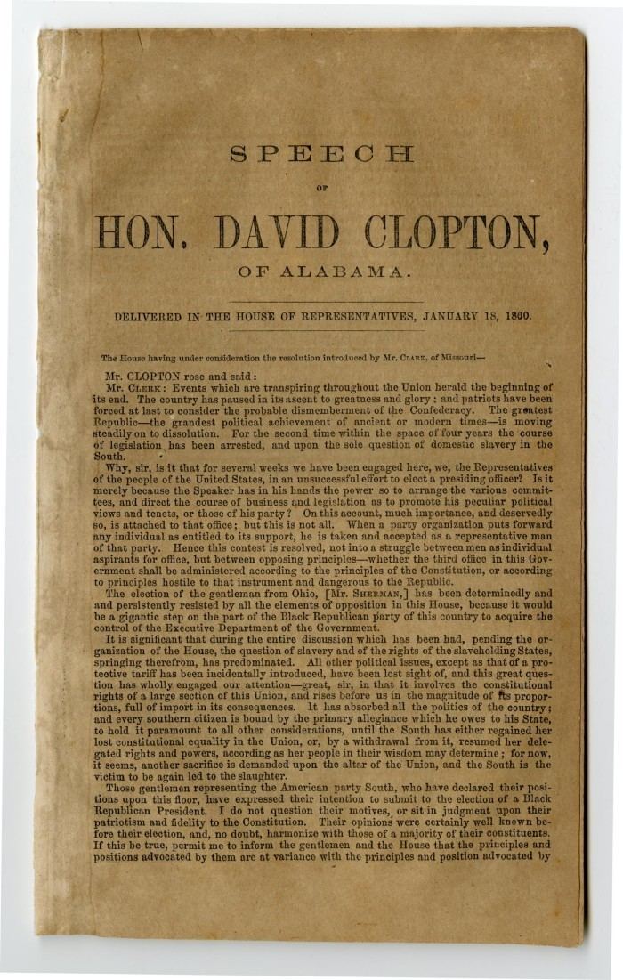 David Clopton Speech of Hon David Clopton of Alabama delivered in the House of