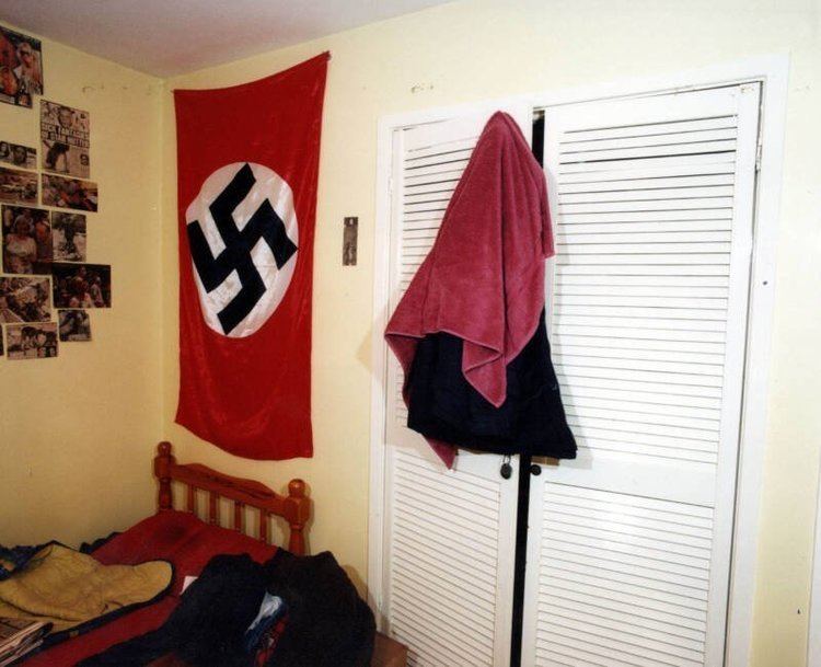 David Copeland’s bedroom with Nazi flags and newspaper clippings of past bombings.