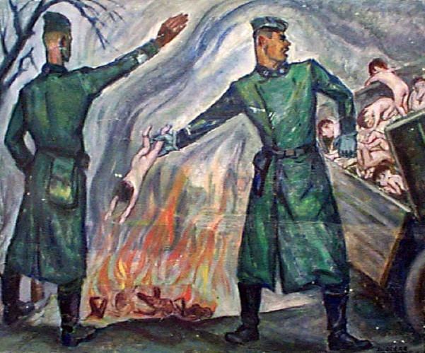 An SS Trooper Throwing Live Children Into The Furnace by David Olère