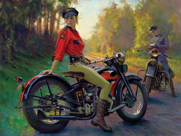 David Uhl David Uhls Retro Motorcycling Woman Art Moto Lady