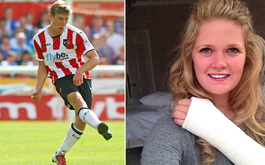David Wheeler (footballer) Exeter City midfielder breaks his own girlfriends wrist with stray