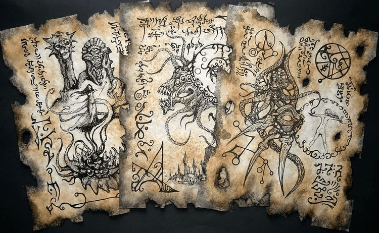 De Vermis Mysteriis Dark Art Cthulhu Mythos authentic pages from De Vermis Mysteriis
