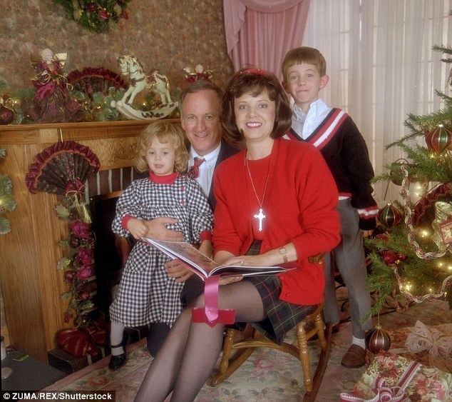 JonBenét Ramsey with her family during the Christmas season.