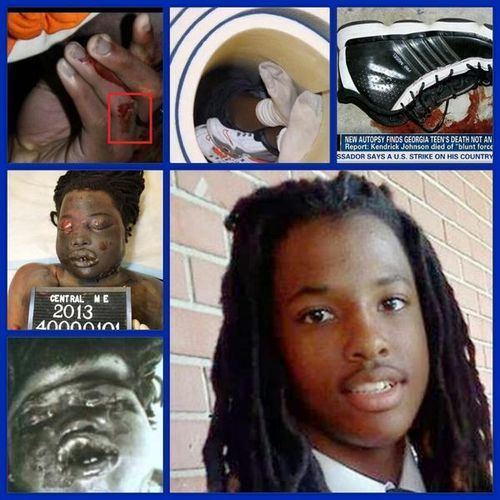 Photo collage of Kendrick Johnson when he was alive and his dead body