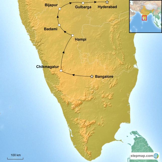 A map of the Deccan Plateau showing the places ruled by the Deccan sultanates.