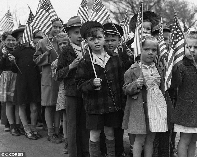 Decoration Day (film) movie scenes Stars and stripes Children with American flags participate in the 1943 Memorial Day parade in