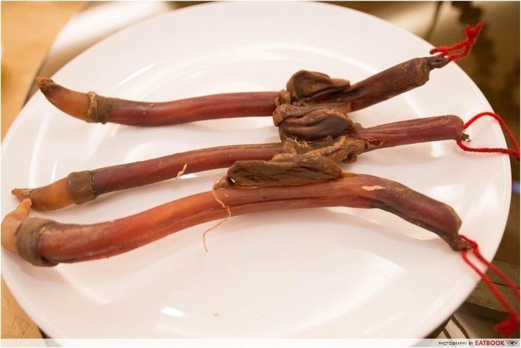 Penis of a deer on a plate.