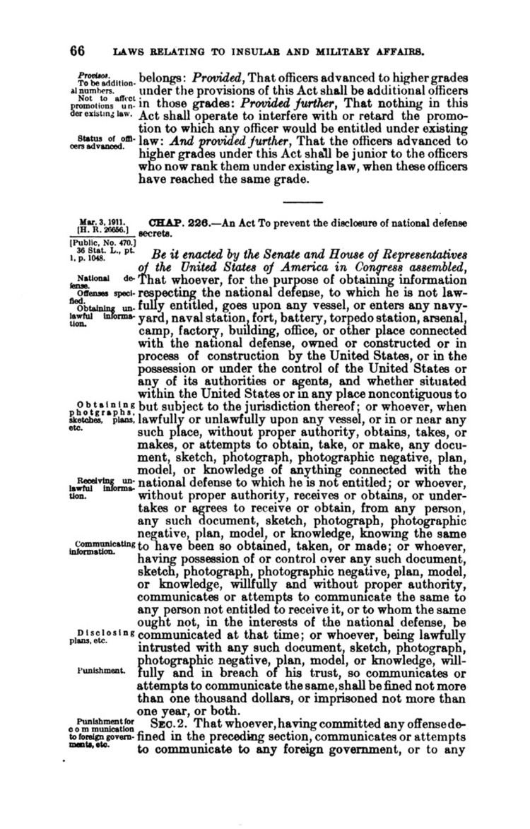 Defense Secrets Act of 1911