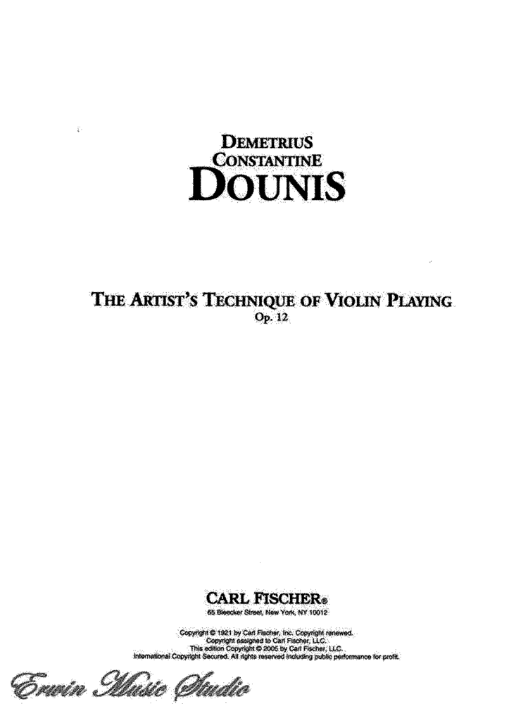 Demetrius Constantine Dounis The Artists Technique of Violin Playing Dounis Demetrius