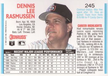 Dennis Rasmussen (baseball) The Trading Card Database 1992 Donruss Baseball Gallery