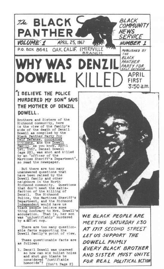 Denzil Dowell The Black Panther April 25 1967 WHY WAS DENZIL DOWELL KILLED