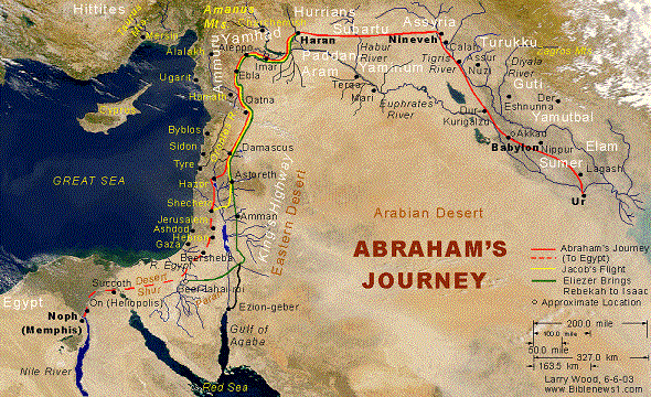 The map of Abraham's journey