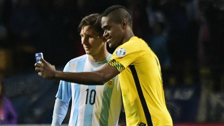 Deshorn Brown Jamaica player Deshorn Brown bags selfie with Lionel Messi