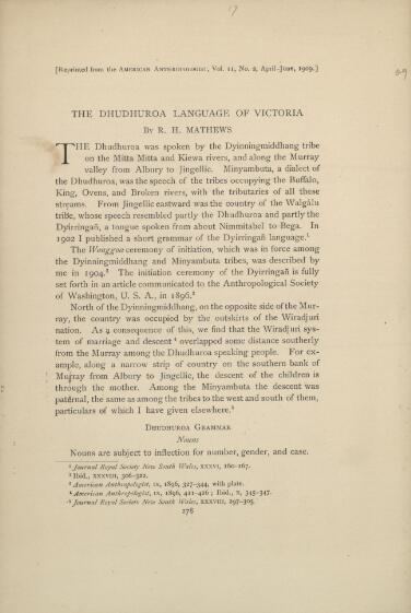 The Dhudhuroa language of Victoria