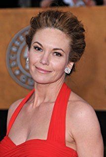 Diane Lane wearing red dress and earrings