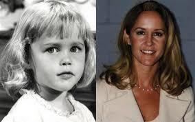 On the left side Diane Murphy when she was a toddler and on the right side Diane Murphy wearing off-white coat and necklace