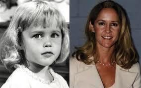 On the left side Diane Murphy when she was a toddler and on the right side Diane Murphy wearing off-white coat and necklace