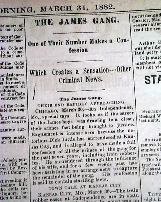 Dick Liddil Outlaw Dick Liddil captured Jesse James RareNewspaperscom