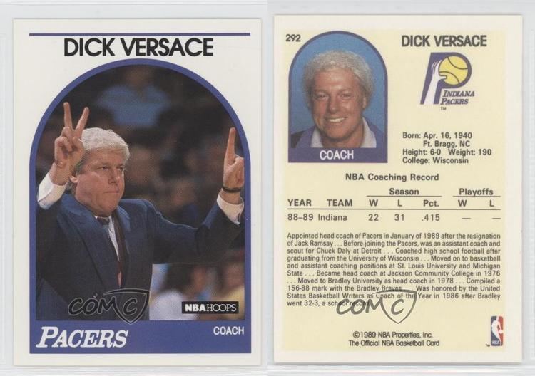 Dick Versace 198990 NBA Hoops 292 Dick Versace Indiana Pacers RC Rookie