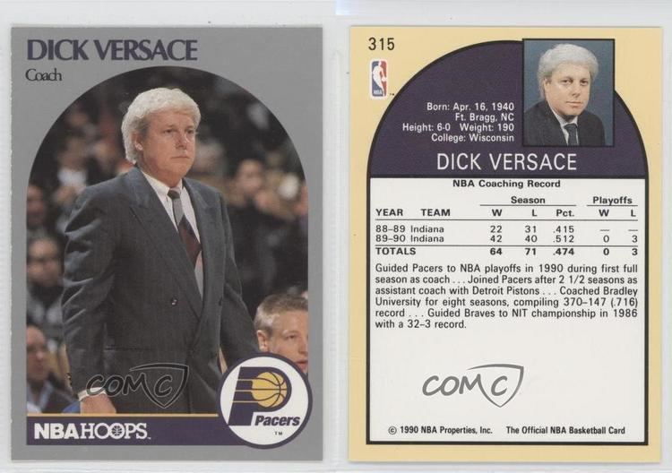 Dick Versace 199091 NBA Hoops 315 Dick Versace Indiana Pacers Basketball Card