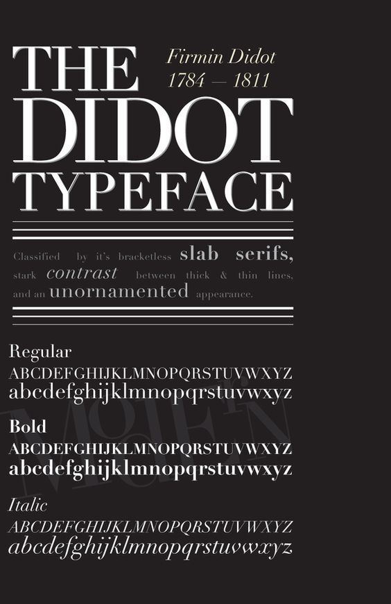 Didot (typeface) type specimen sheet for the Didot typeface by Cori Angen via Behance