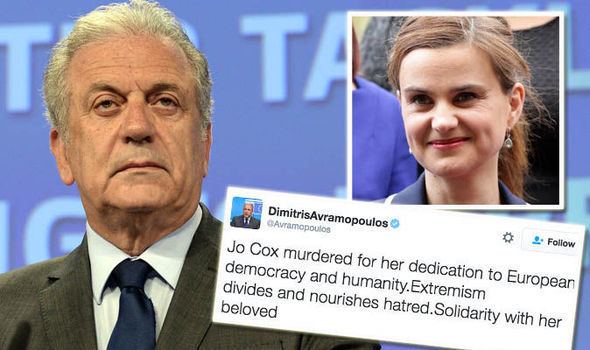 Dimitris Avramopoulos Jo Cox killing EU Commissioner Dimitris Avramopoulos under fire