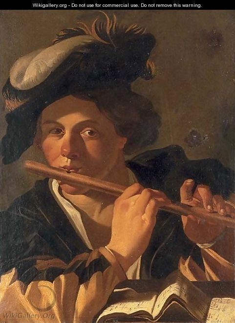 Dirck van Baburen A musician playing the flute after Dirck Van Baburen