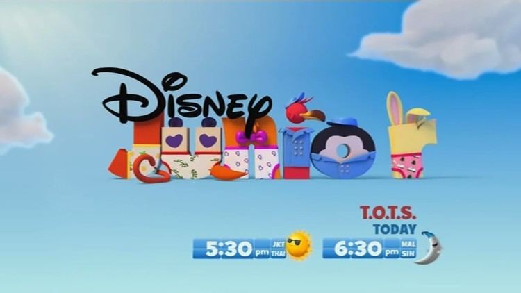 An old logo of Disney Junior Asia showing its available timeslots on TV.