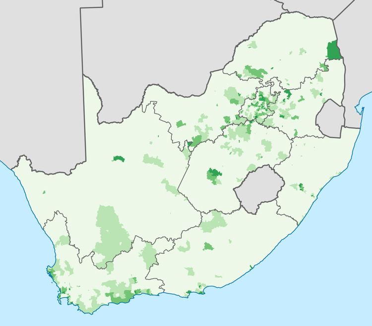 Distribution of white South Africans
