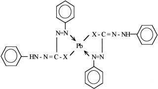 Dithizone Lead complex structure X S for dithizone and X O for