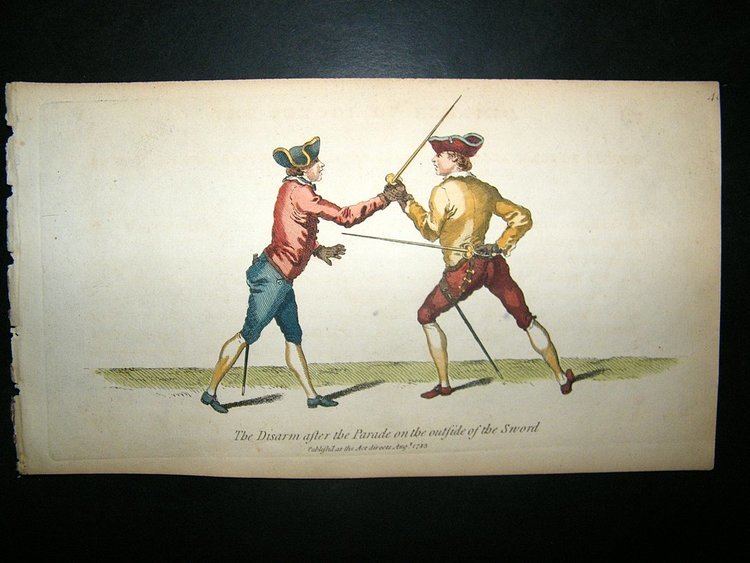 Domenico Angelo Angelo Sword Fencing 1787 Hand Col Print Disarm after The