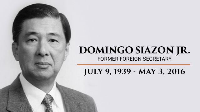 Domingo Siazon Jr. Exforeign secretary Domingo Siazon Jr dies