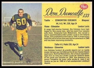 Don Duncalfe Don Duncalfe 1963 Post CFL 133 Vintage Football Card Gallery