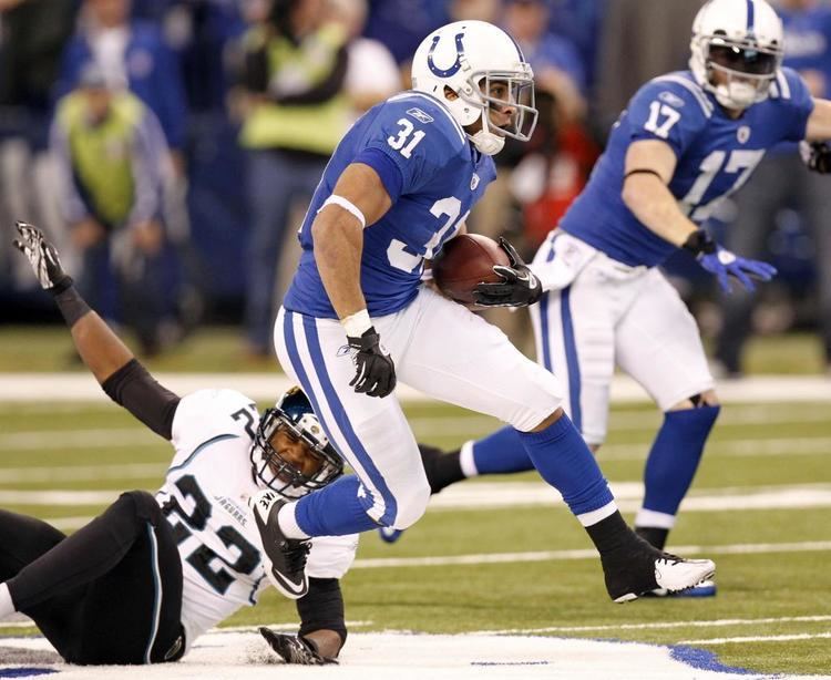 Donald Brown (defensive back) Indianapolis Colts running back Donald Brown 31 leaps away from
