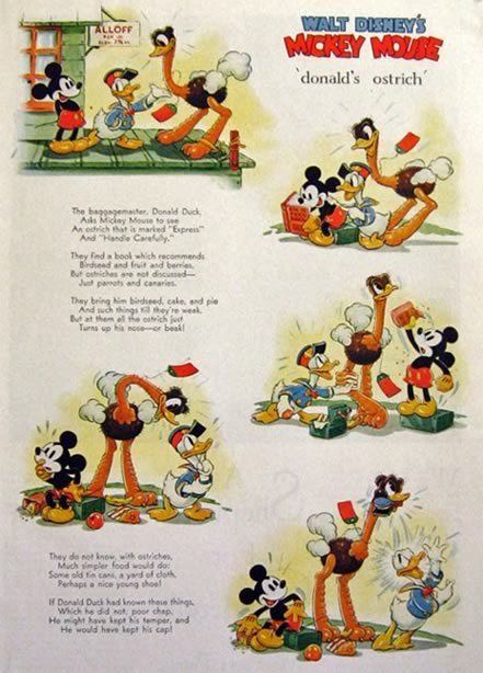 Donald's Ostrich 1937 Disneys Mickey Mouse Cartoon Page Donalds Ostrich Antique