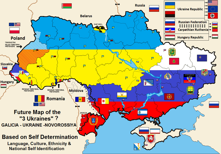 Future map of the "3 Ukraines", the Galicia, Ukraine, and Novorossiya.