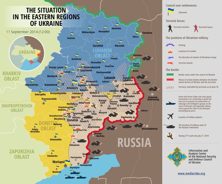 Map of Ukraine that illustrates the Russian-backed forces secured crucial territory between the stronghold of Russian-backed separatists and a strategic Ukrainian city.