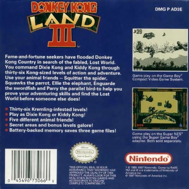 Donkey Kong Land III Donkey Kong Land III Box Shot for Game Boy GameFAQs