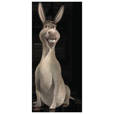 Donkey smiling in a black background, a gray donkey with brown eyes and a black mane fictional character in the film series Shrek