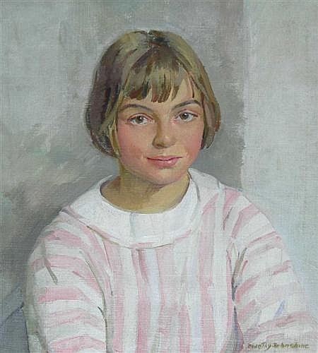 Girl in a Pink and White Striped Dress by Dorothy Johnstone