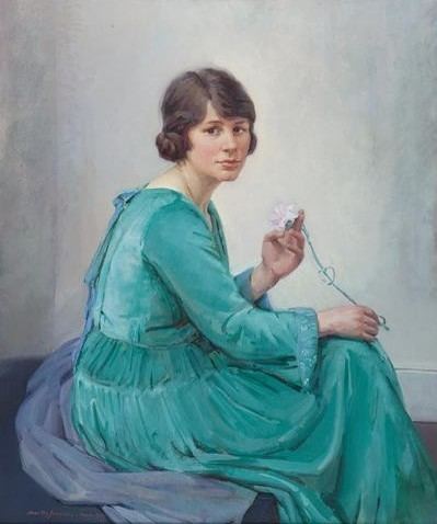 Lady in Green signed and dated 'Dorothy Johnstone, March, 1923'