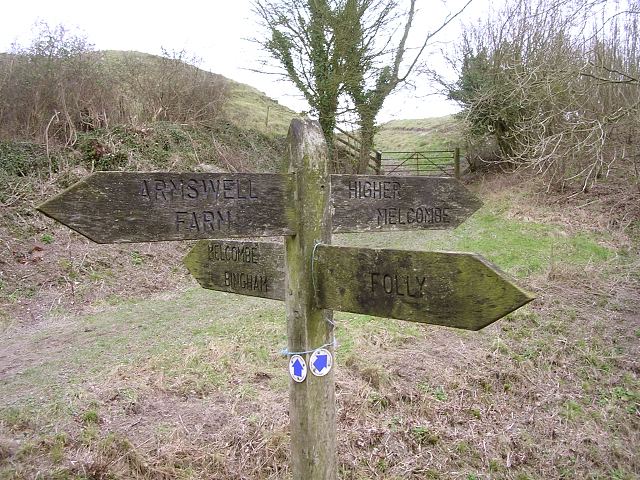 Dorsetshire Gap Fourway signpost at the Dorsetshire Gap Jim Champion Geograph