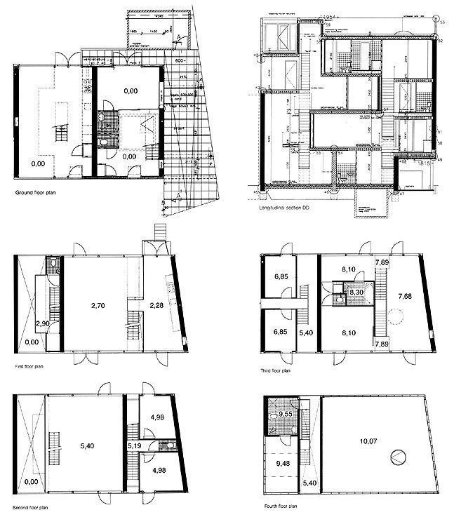 An architects interior sketch of a Double House plan as seen from a birds eye view.