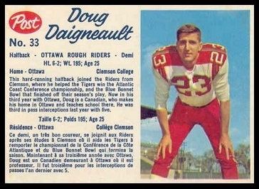 Doug Daigneault Doug Daigneault 1962 Post CFL 33 Vintage Football Card Gallery