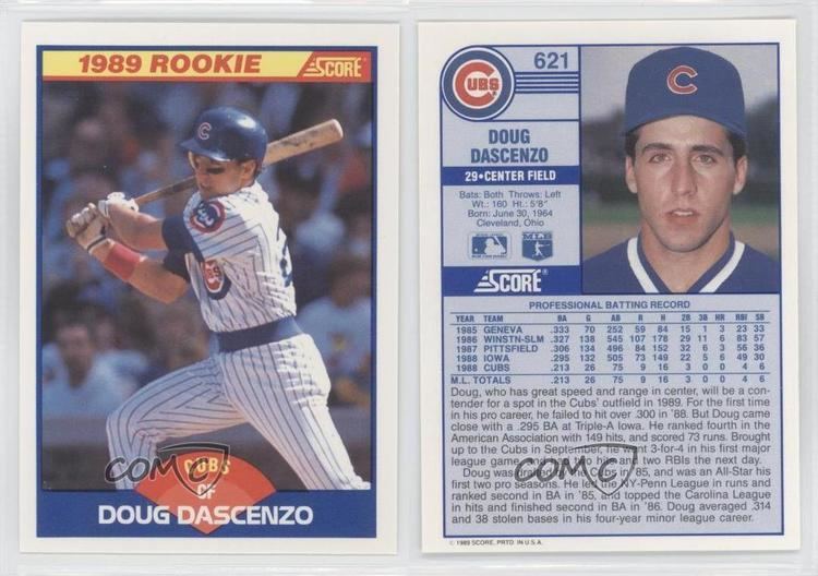 Doug Dascenzo 1989 Score 621 Doug Dascenzo Chicago Cubs RC Rookie Baseball Card