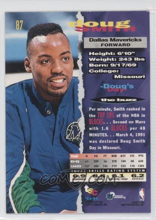 Doug Smith (basketball) 199394 Topps Stadium Club Base NBA Finals Winner Prize 87
