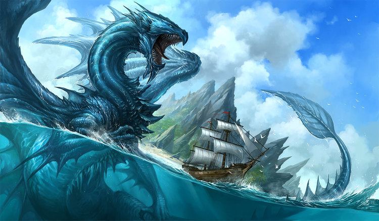 A blue dragon at the sea