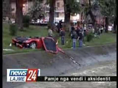 A clip from a TV telecast showing the view from the scene of the red Ferrari crash accident of Dritan Hoxha.