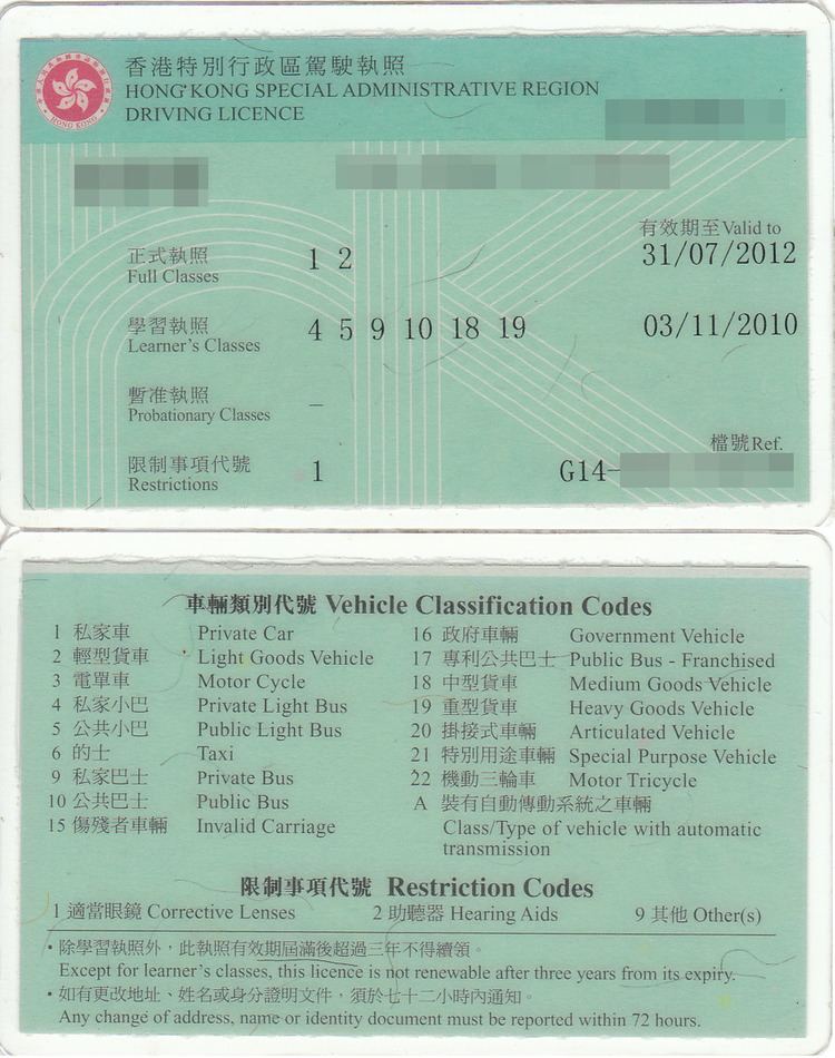 Driving licence in Hong Kong